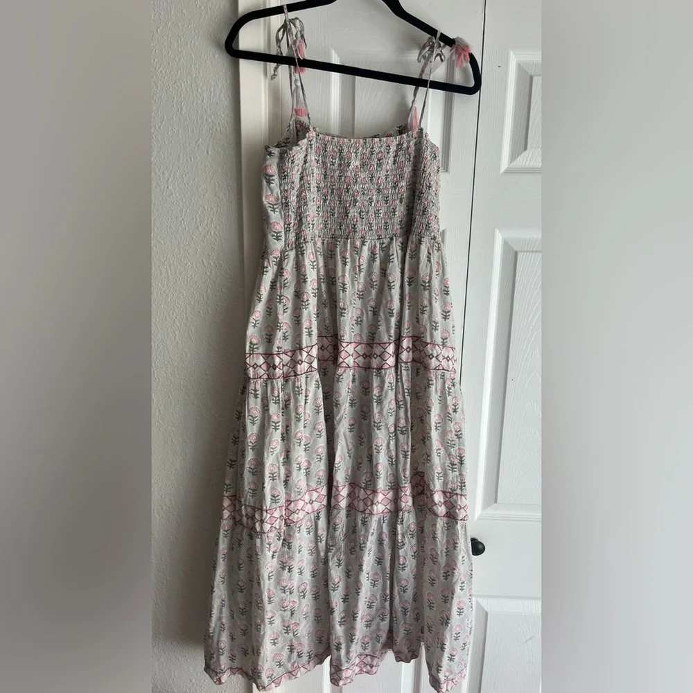Marea by Liz Joy Veranda Floral Tier Tassel Tie Block Print Midi Maxi Dress
